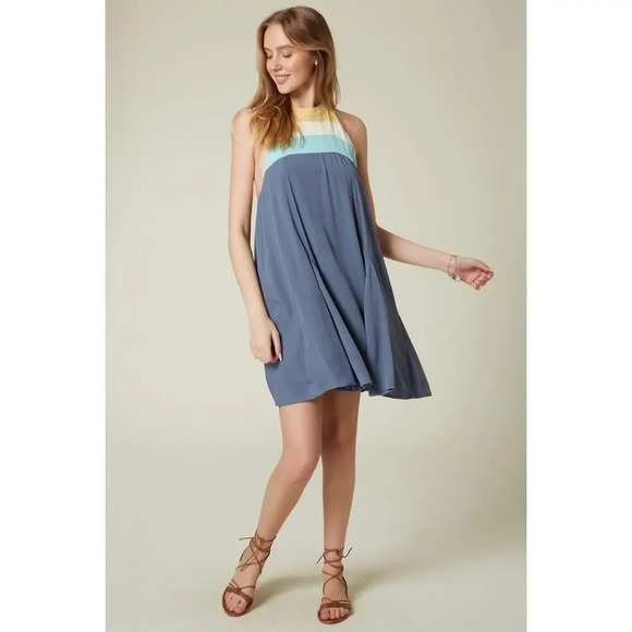 NWT O'Neill Women's‎ Halter Mini Dress Blue Size Medium Summer Casual Sleeveless - Picture 3 of 13